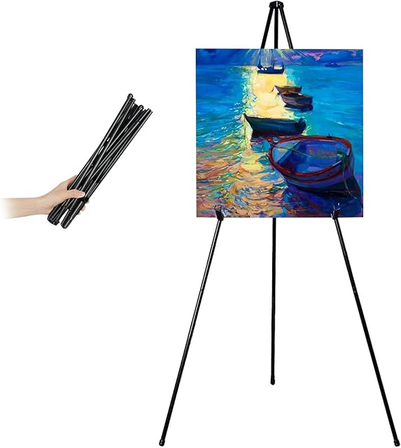 Mutualsign Art Easel, Folding Tripod Easel, Portable Floor Stand Easel, Lightweight Metal Adjustable Display Easel, Collapsible Easel for Trade ShowsPresentationsPostersArt Displays. (Black, 1 Packs)