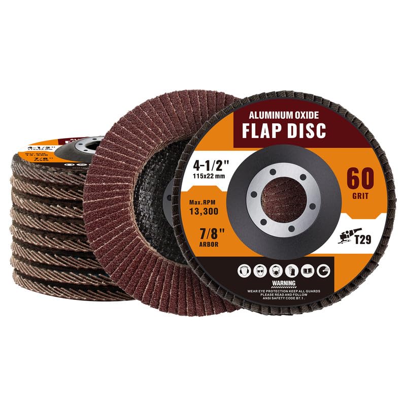Shawya 10 Pack Aluminum Oxide Flap Discs 4 1/2 for Angle Grinder 60 Grit Flap Wheel for Rust Removal, Sanding and Finishing, T29