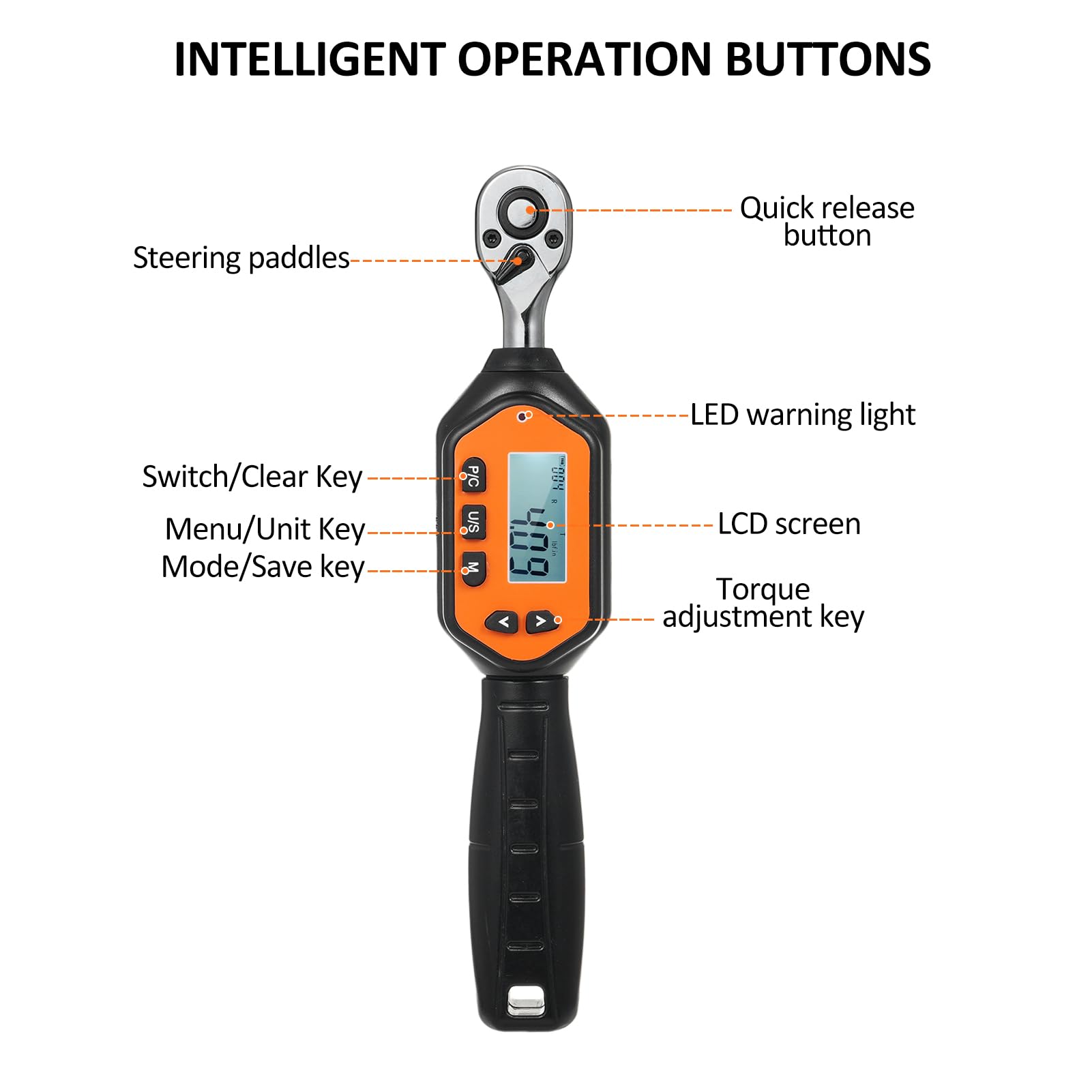 EWM-R-30 Llave dinamométrica digital de 1/4 pulgadas, llave dinamométrica digital portátil de mano, pantalla grande con luz de fondo, sonido LED, alarma LED en tiempo real, modo preestablecido, 3