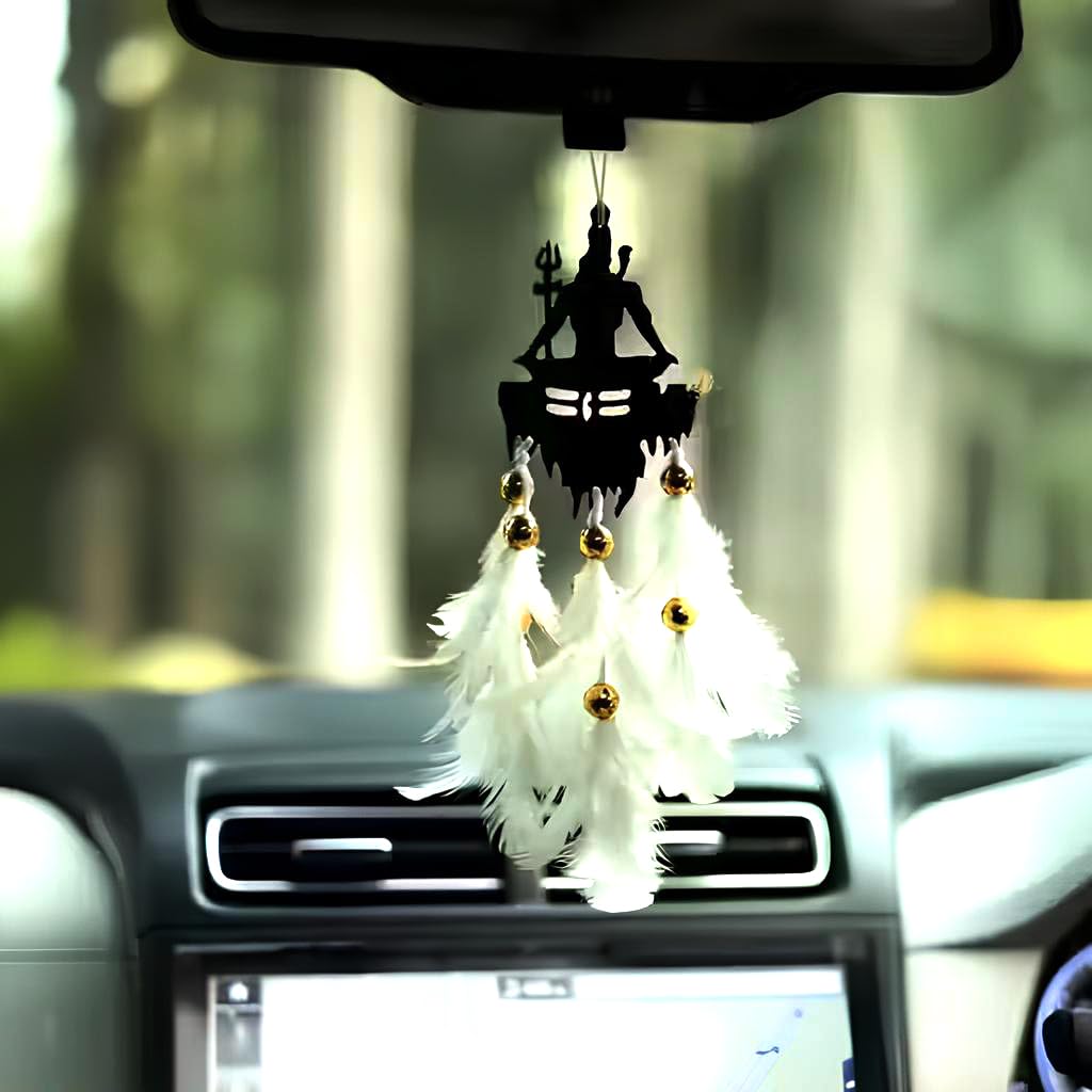 Footprint Lord Shiva Car Hanging – Black Acrylic Dream Catcher with White Feathers | Good Luck Charm for Positive Vibes | Spiritual Mirror Hanging for Car, Room, Balcony & Gift Decor | 1 Pc-image-21