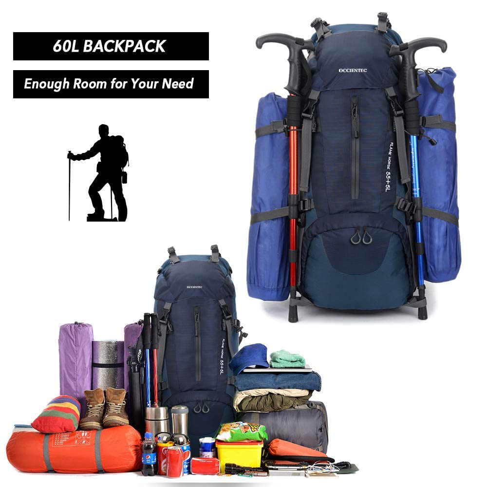 50L Imperméable Sac à Dos Grande Contenance Backpack 60L Mountaineering Sac à Dos Travel Backpack avec Housse De Pluie Étanche pour Les Voyages en Plein air Escalade Camping