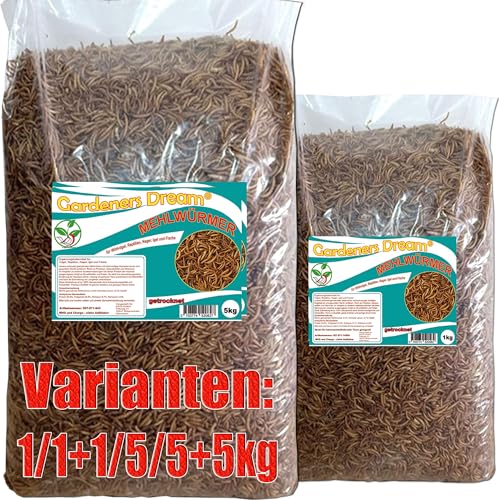 Gardeners Dream getrocknete Mehlwürmer in 1 bis 5kg Abpackung, Protein- und fettreich, verfeinert und gesiebt, für Fische, Nager, Vögel, Reptilien, auch Koifutter oder Igelfutter