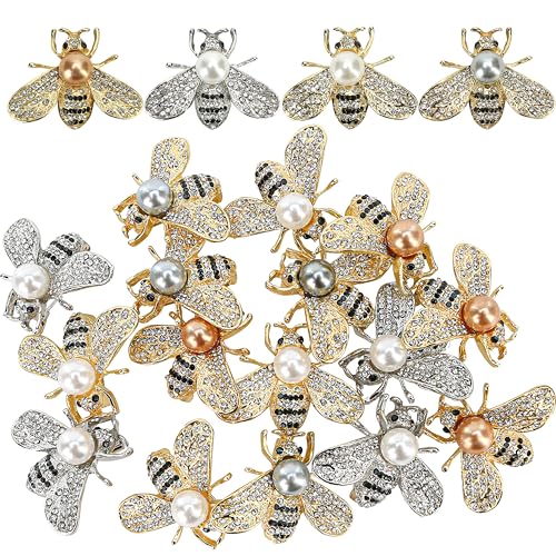 20 PCS Honey Bee Brooch Hornet Pins Bulk - Gold Designer Brooches for Women - Little Bumble Bee Pin Crystal Insect Themed with Faux Pearl - Fashion Lapel Gift for Birthday, Dating, Party, Anniversary