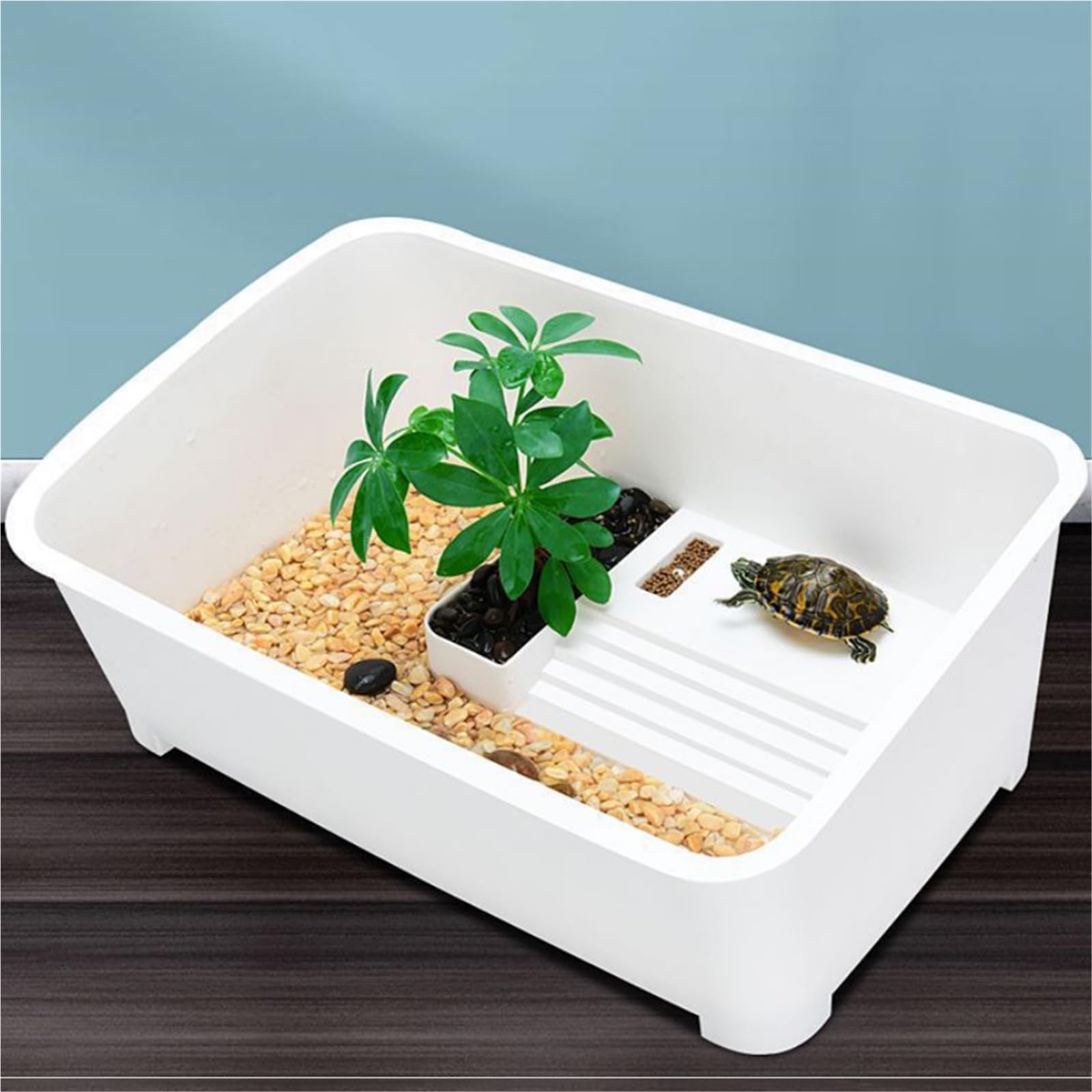 Siedlisko terrarium Mały domowy zbiornik do karmienia żółwi z platformą suszenia na słońcu Terrarium akwariowe(Duży)