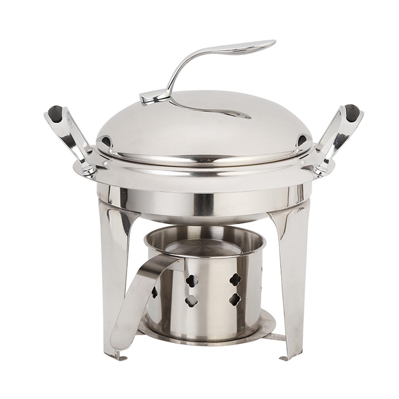 Juego de Calentador de Buffet y escalfador Redondo de Acero Inoxidable con Bandeja para Comida, Soporte para Combustible y Tapa para Catering, Fiesta y Boda,Plata