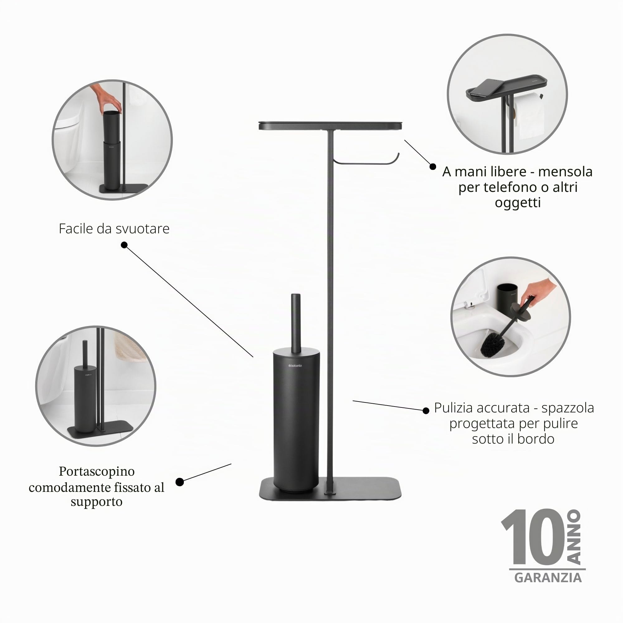 Brabantia, Scopino per WC di Ricambio Mindset, Adatto a Mindset Butler e Mindset Porta Scopino per WC, Manico Protettivo In Acciaio, Resistente alla Corrosione, Accessorio per il Bagno, Bianco Fresco