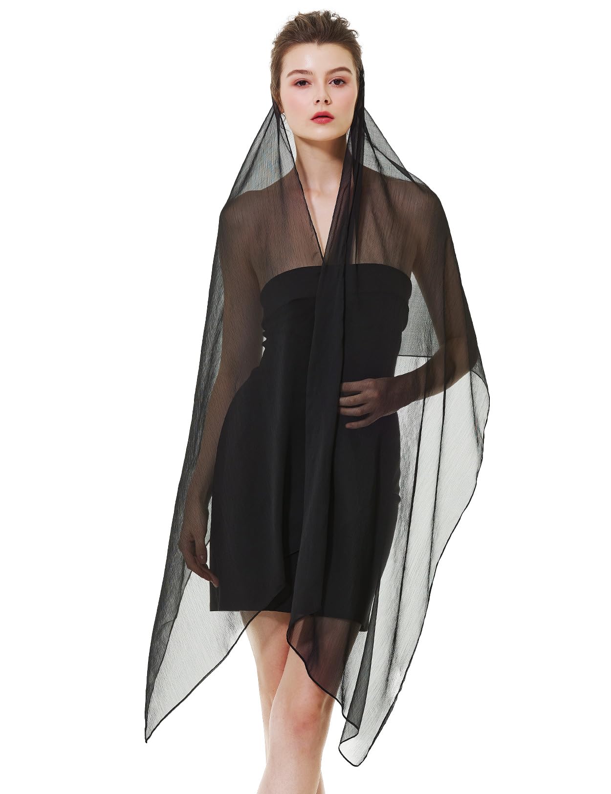 BEAUTELICATE Étole Châle En Crêpe de Femme Mariage Soirée Mariée Demoiselle d’honneur Élégant Texture Foulard Écharpe Légère Transparente D’été Automne