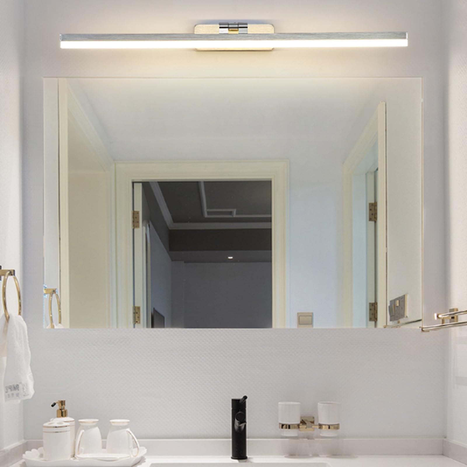 Lampka nocna LED do szafy, nowoczesna czarna liniowa, do lustra łazienkowego, 18 W, 100 cm, wewnętrzna lampa ścienna 3000K 6000K lampa stołowa do lustra toaletowego (bla