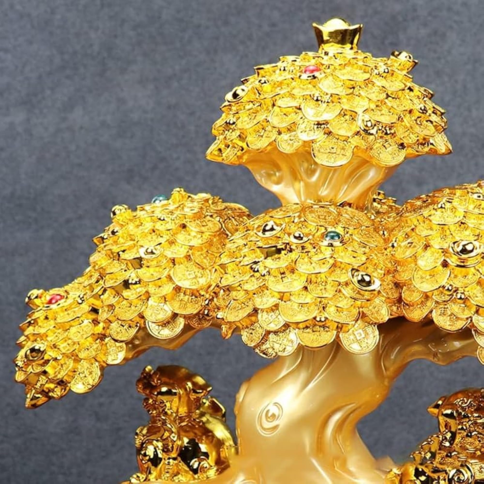 Golden Money Tree Showpiece 16.5 Inch, Prosperity Bonsai