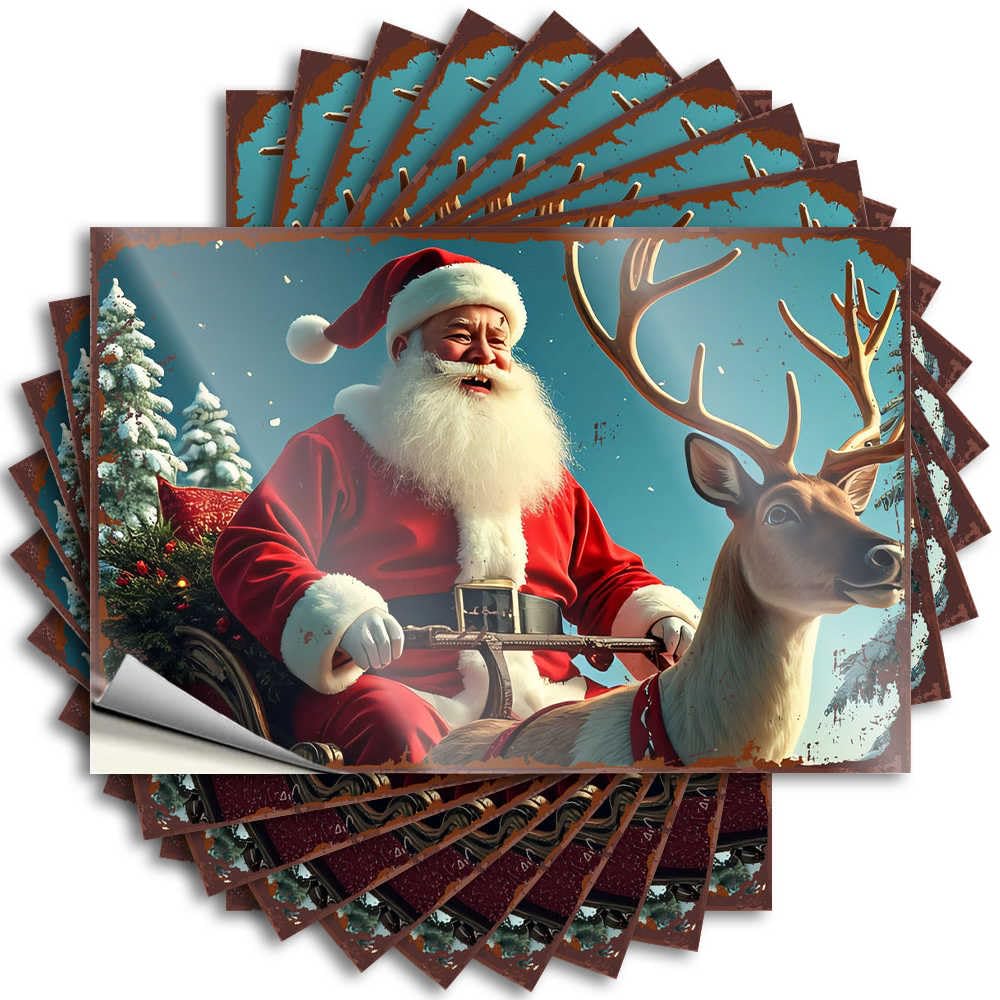 Teen Boy Room Decor Sweet Saying - Santa Claus and His Reindeer in A Festive Winter Scene Removable Decal Garage Easy Peel for Drinking(8X12CM)