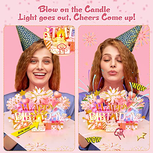 Image of INPHER Birthday Cards for Women Pop Up Happy Birthday Card Blowable LED Candle Light and Music Birthday Gifts for Women Mom Wife Grandma Rose Gold