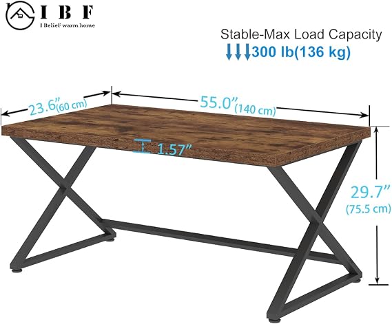 IBF Rustic Brown Computer Desk, Farmhouse Home Office Desk, Industrial Wood Metal Legs Work Desk for Writing Study, Vintage Minimalist Laptop Executive Workstation PC Gaming Table in Bedroom, 140 CM | Wooden Oak Desk Computer Desk Office Table Small for Gaming PC Office Home Office Study