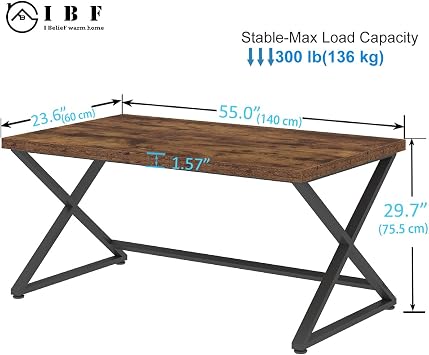 IBF Rustic Brown Computer Desk, Farmhouse Home Office Desk, Industrial Wood Metal Legs Work Desk for Writing Study, Vintage Minimalist Laptop Executive Workstation PC Gaming Table in Bedroom, 140 CM | Wooden Oak Desk Computer Desk Office Table Small for Gaming PC Office Home Office Study
