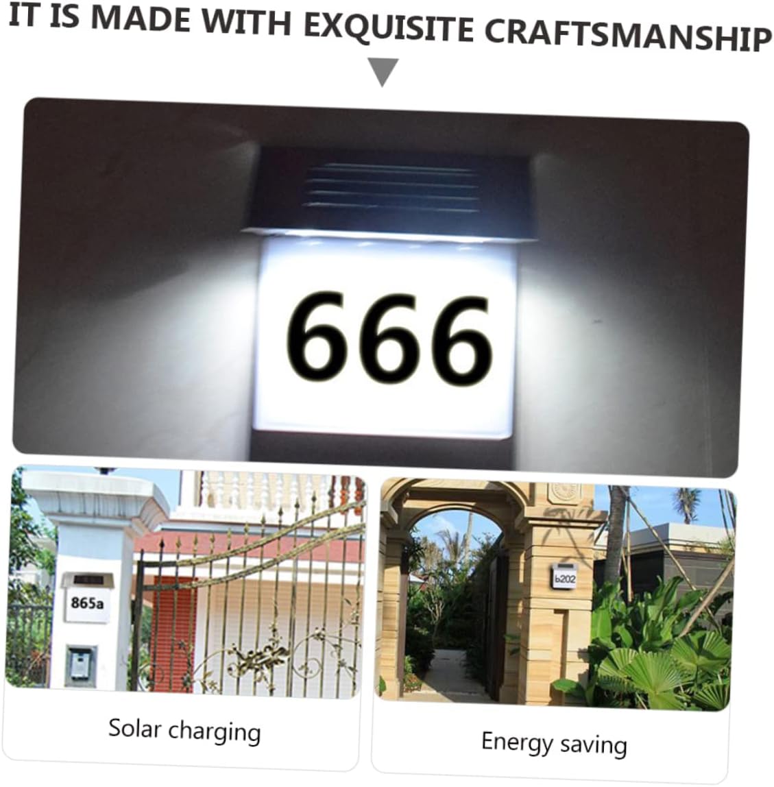 Angoily 2pcs Solar-powered Address Plaques Door Number Light Easy Install Weatherproof