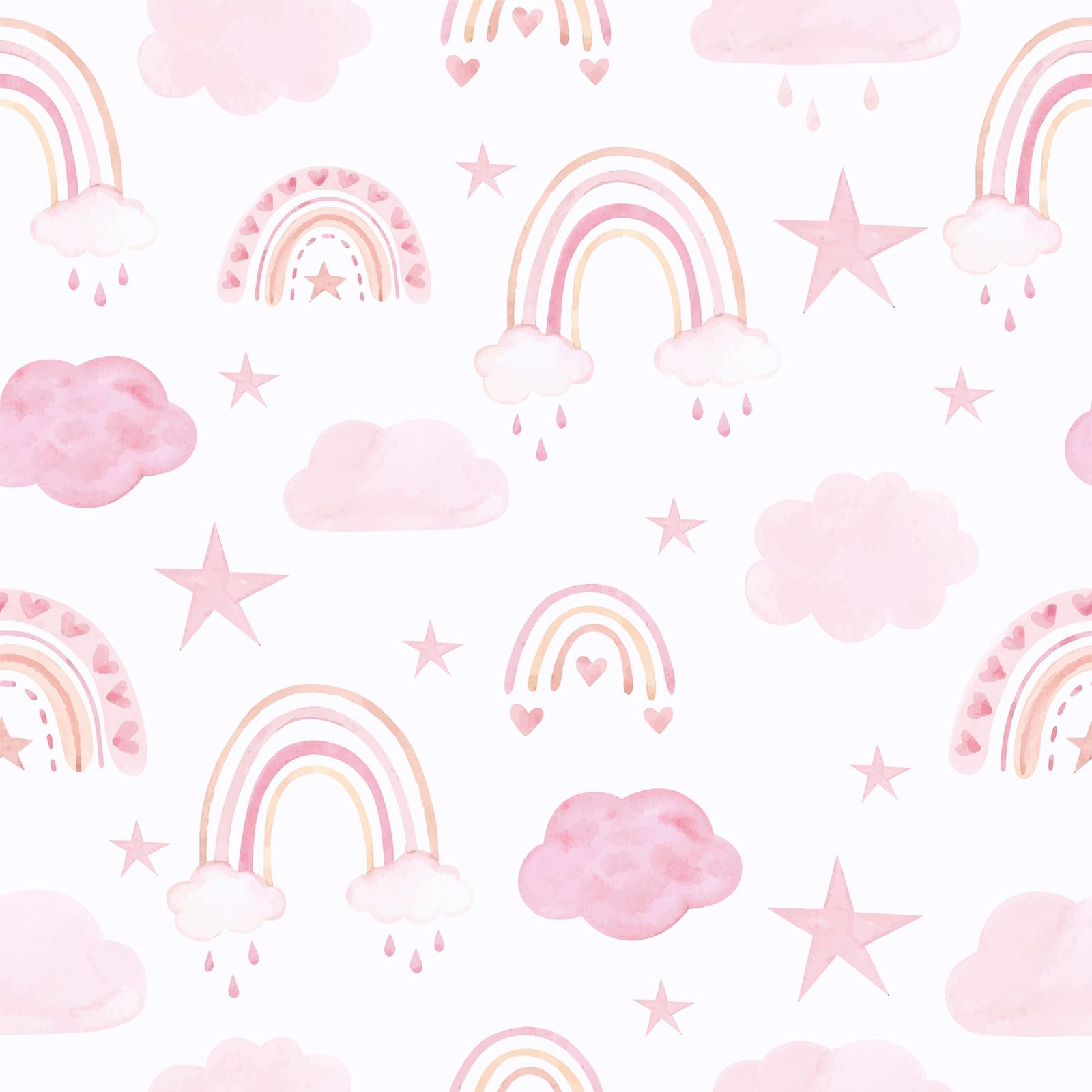 CHIHUT Boho Wallpaper Peel and Stick Pink Cloud Star Rainbow