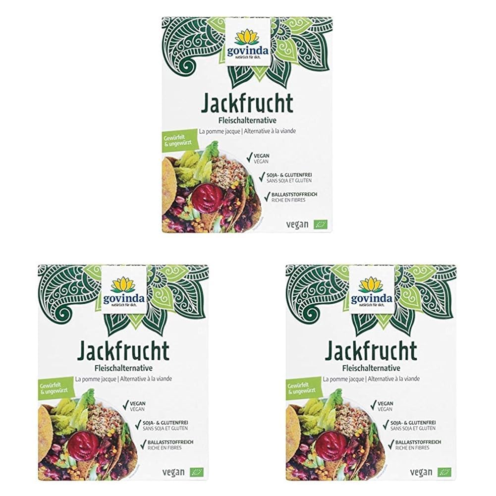 Govinda Bio Jackfrucht Fruchtfleisch Würfel, 200 g (Packung mit 3)