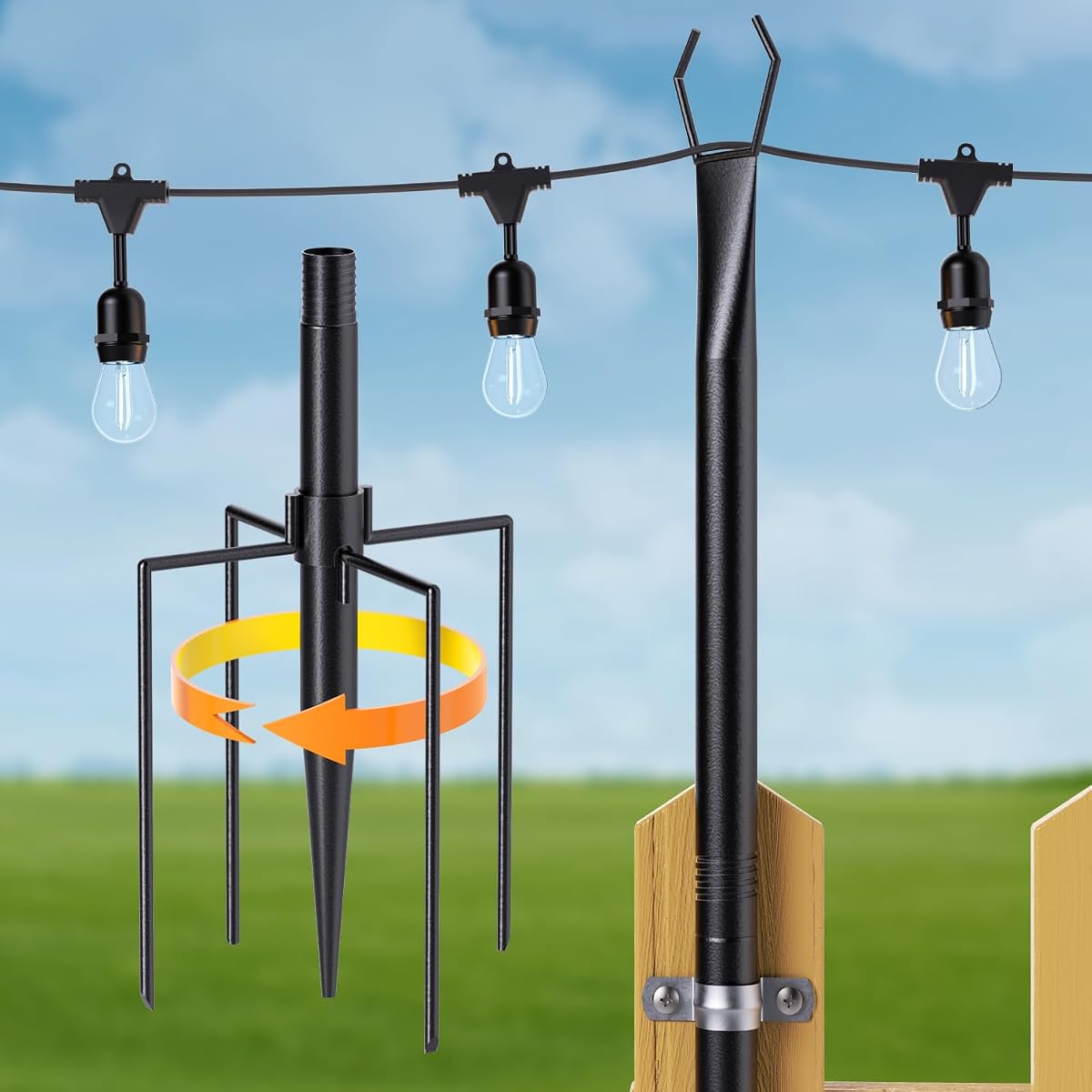 Poste de luz de cadena de metal Sunco de 10 pies, clasificación húmeda | Soporte de iluminación de patio exterior para terrazas, patios y jardines, garantía de 2 años