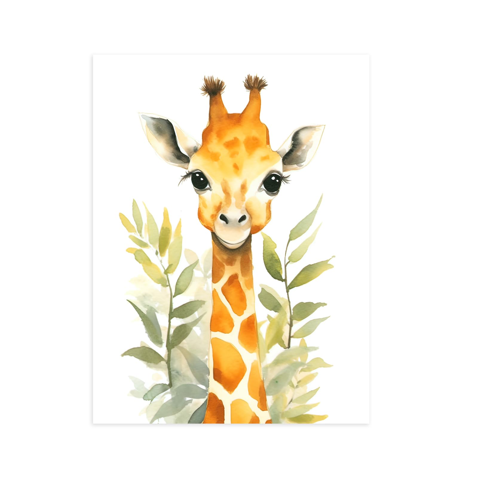 CCWACPP Baby Watercolor Animals Wall Art Giraffe Picture Woodland Safari Animal Posters Nursery Animal Canvas Prints for Kids Room Decor Unframed (30x45cm)