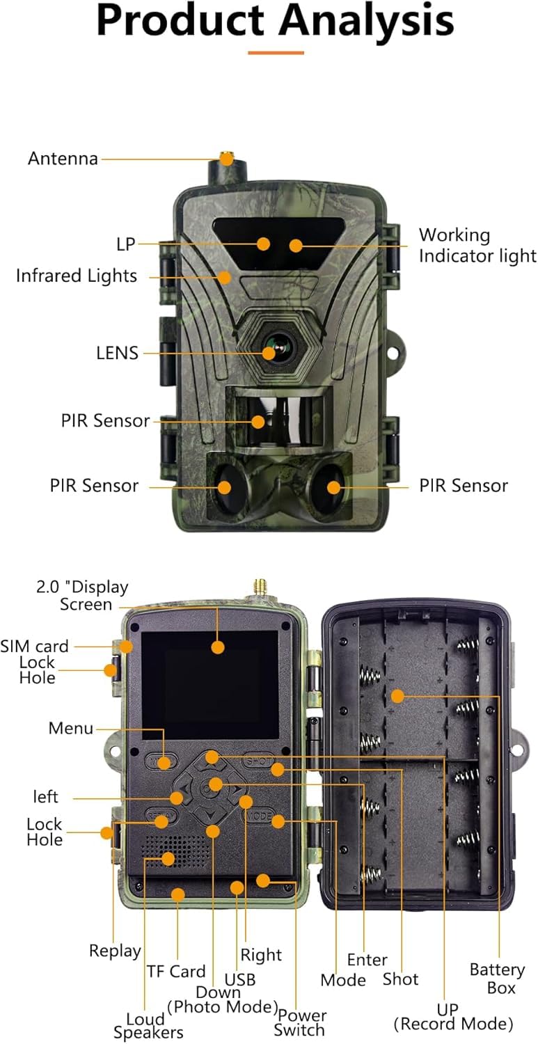 4G LTE Wildkamera mit SIM Karte, 4K/60MP Video, Handyübertragung APP, Live Übertragung, Bewegungssensor, Nachtsicht, 0,1s Auslösezeit - Wildtierkamera für die Jagd, Überwachungskamera für die Natur