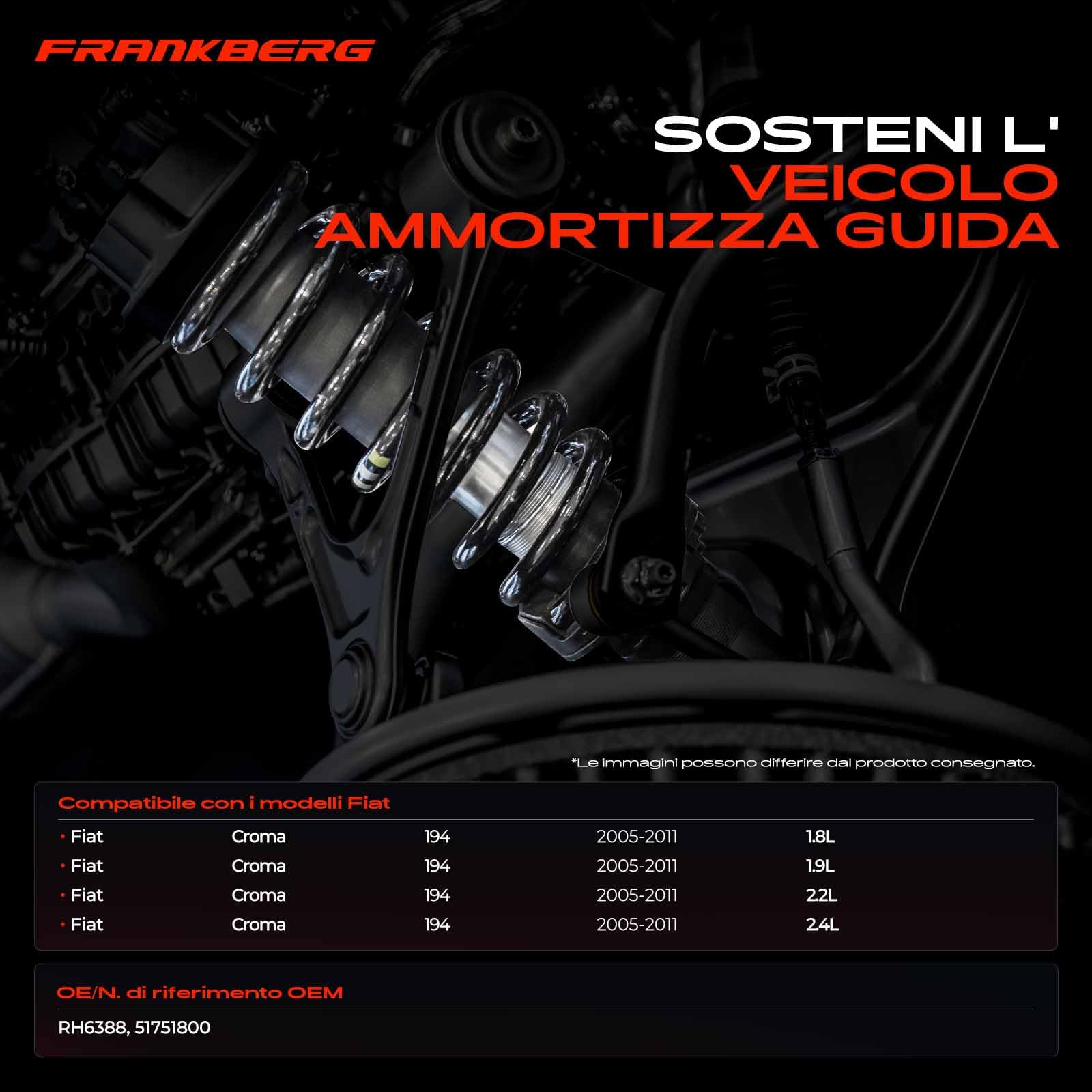Frankberg 2x Molle autotelaio Molle sospensioni Compatibile con Croma 194 1.9 D MultiJet 1.8 16V 2.2 16V 2.4 D MultiJet 2005-2011 Replace# 51751800,RH6388