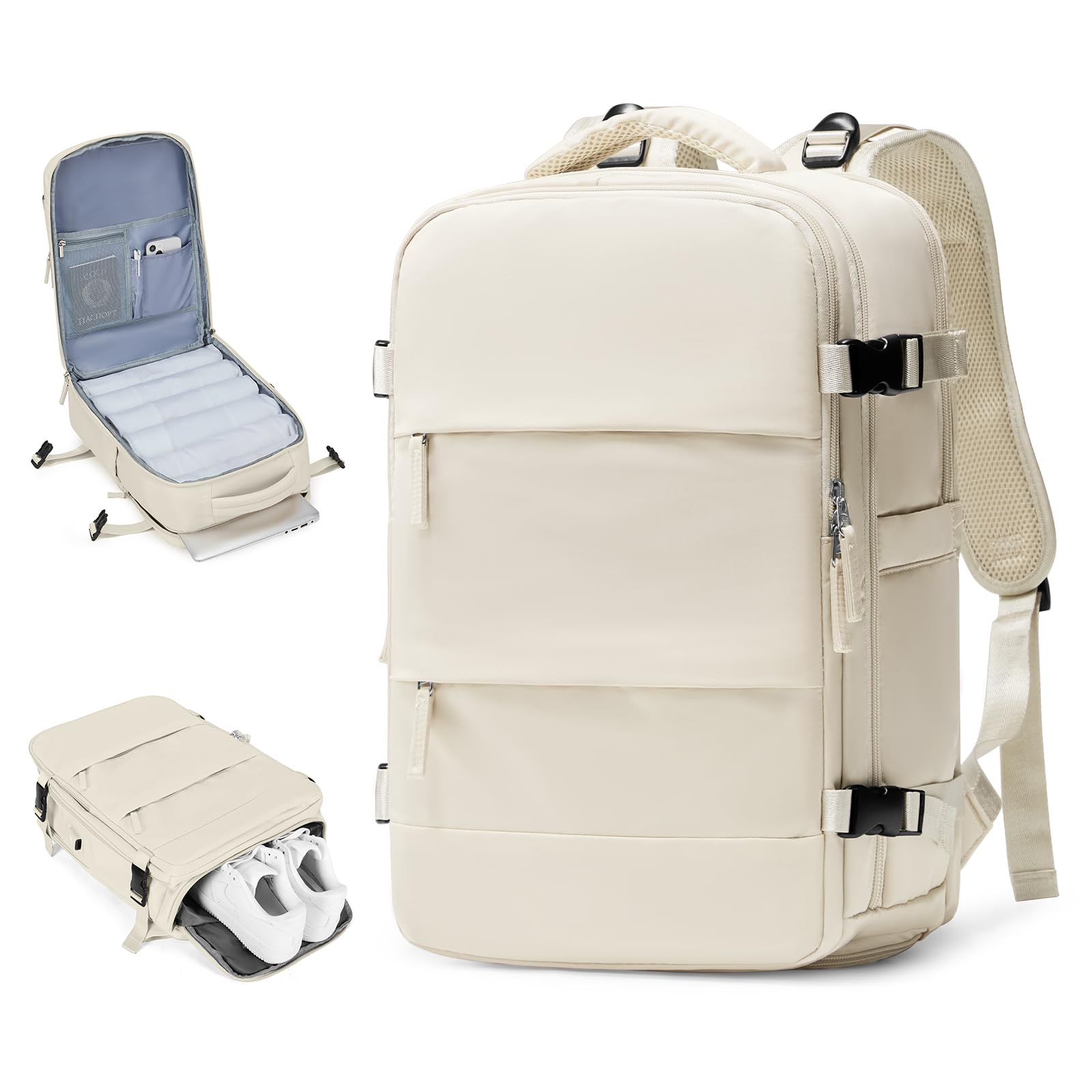 Beige Travel Backpack For Women Men Airline Approved Carry On Backpack For Airplanes Personal Item Bag For Airlines Backpack For Traveling On Airplane Waterproof Gym Backpack Weekender Travel Bag