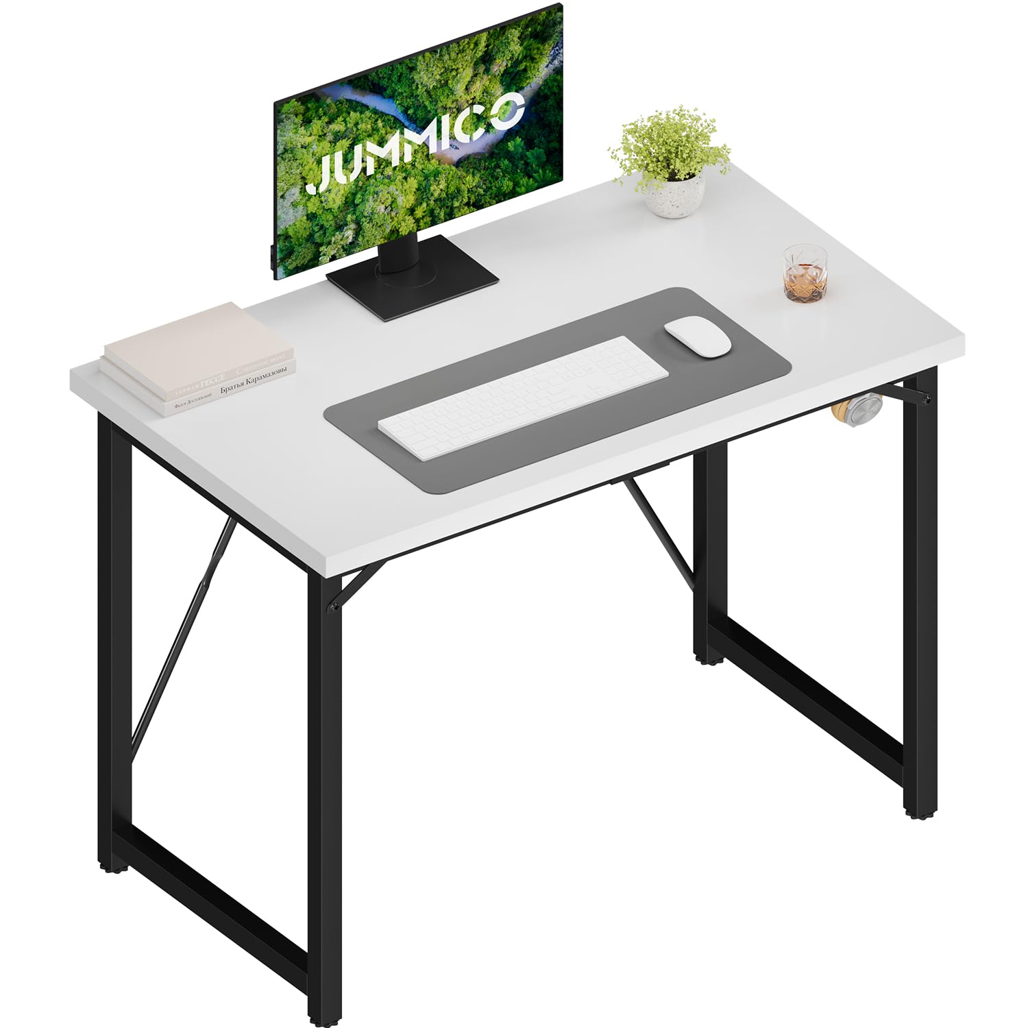 JUMMICO Computer Desk Table Workstation 100 x 50 x 75 cm for Office Living Room Bedroom Simple Assembly Industrial Design Black Desk Metal Frame,White — image 1