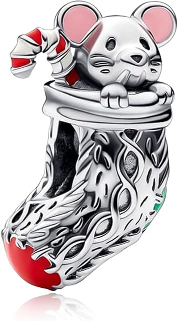 Annmors 925 Sterling Silver Festival Charm Mouse & Stocking Charm for European Xmas Bracelets & Necklace Anniversary Christmas Gifts for Family/Lover/Friends/Children