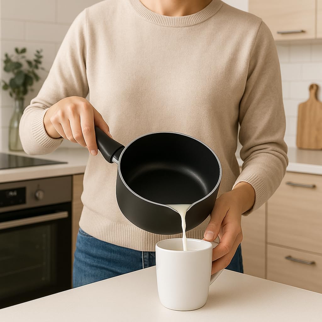 Cazo de Cocina - Pico Vertedor - Alumino - Revestimiento Antiadherente - Capacidad 1 Litro - 16 cm