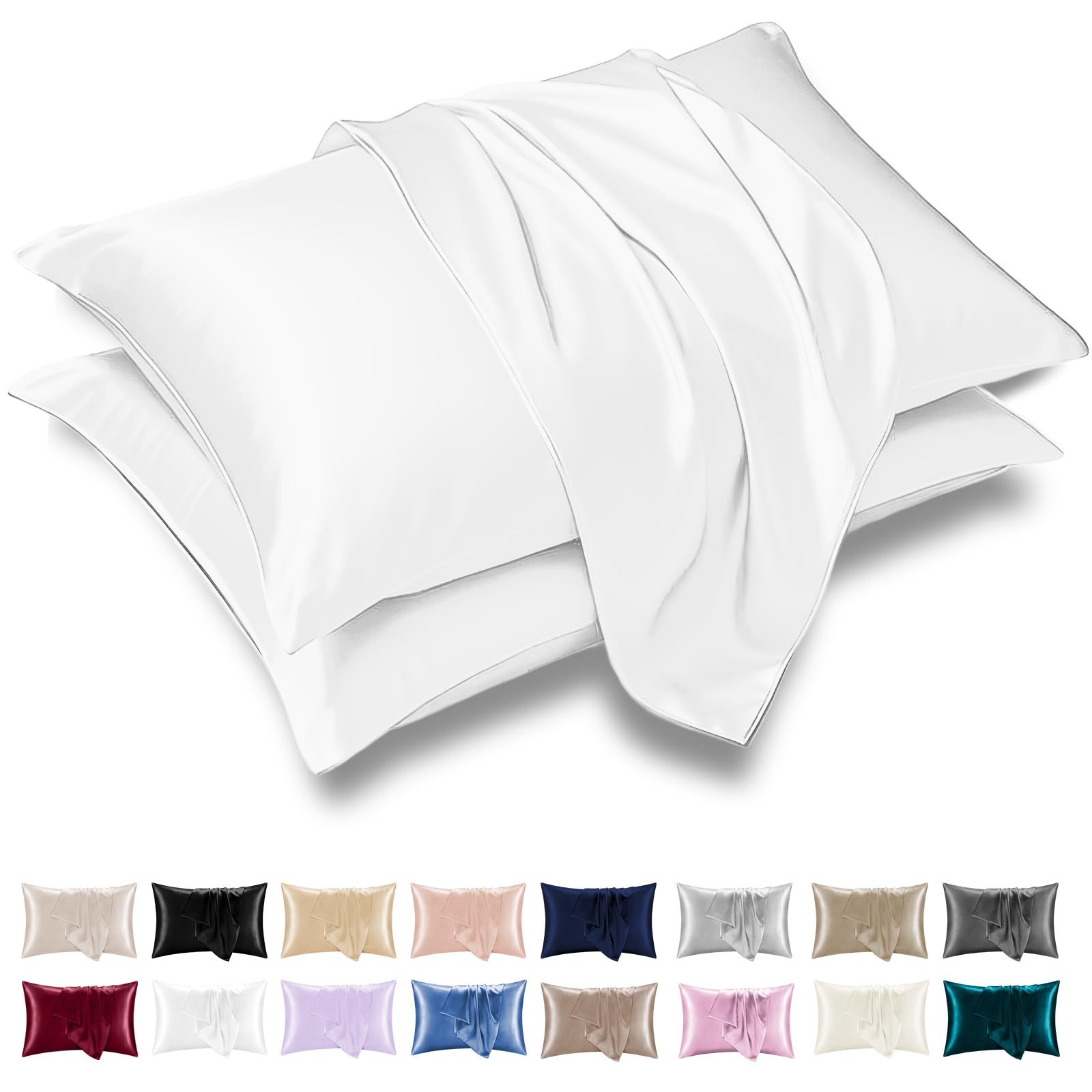 Grace White Satin Silk Pillowcases 4 Pack - Satin Pillowcase For Hair And Skin - Ultrasoft Hypoallergenic Pillow Cases With Envelope Closure