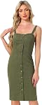 Allegra K Button Down Denim Dress for Women's Sleeveless Sweetheart Neck Jeans Dresses
