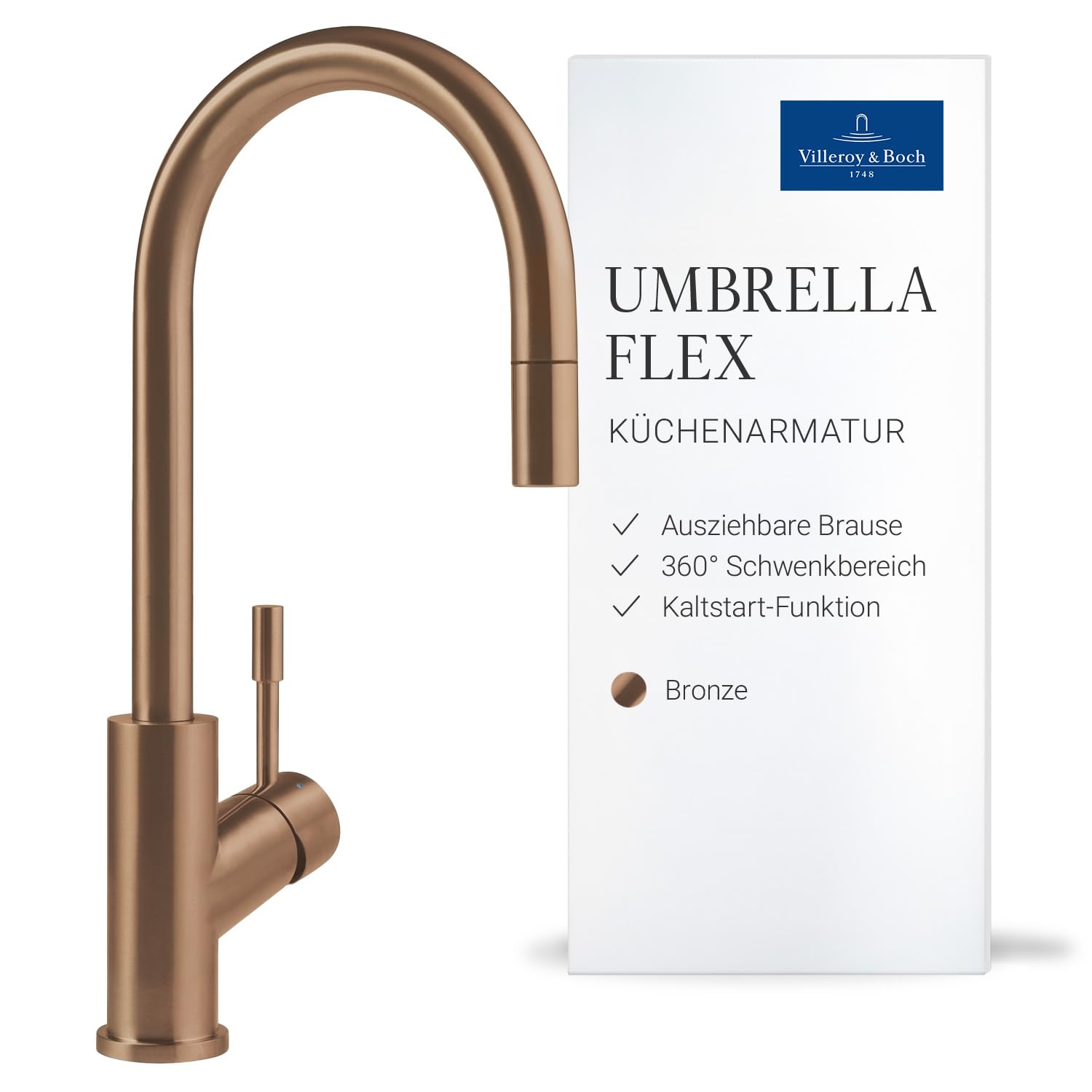 Villeroy & Boch Umbrella Flex Küchenarmatur, Höhe 220 mm – Bronze