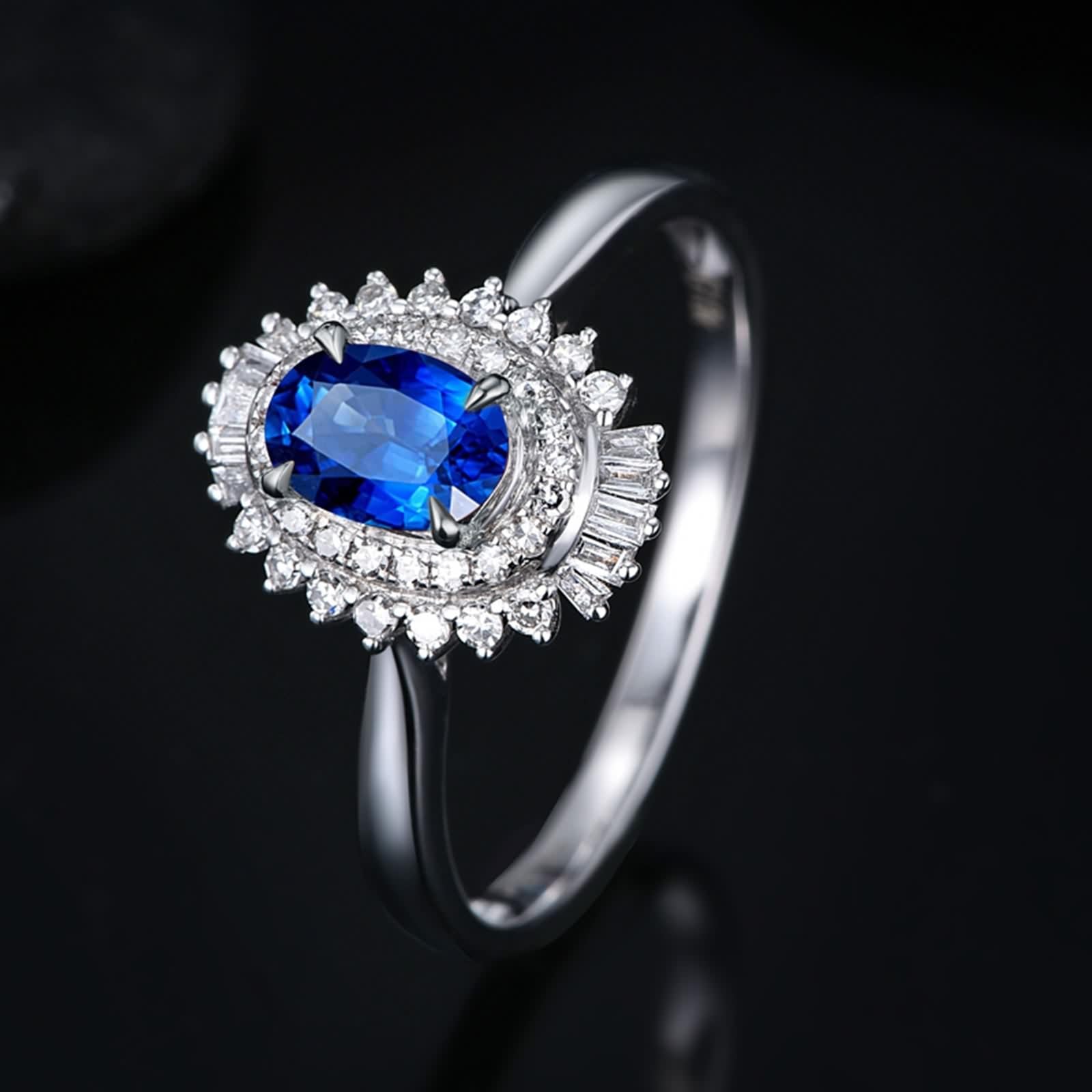 Anillos Oro Blanco, Anillos Mujer Vintage Stein Doble Mutilin de Lujo 18K Zafiro para Esposa Novia Ajuste Cómodo