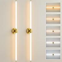 Vista 15 de Juego de dos apliques de pared dorados con cable, regulables 5CCT LED para baño, iluminación completa de 360°, barra de luz de tocador de 23