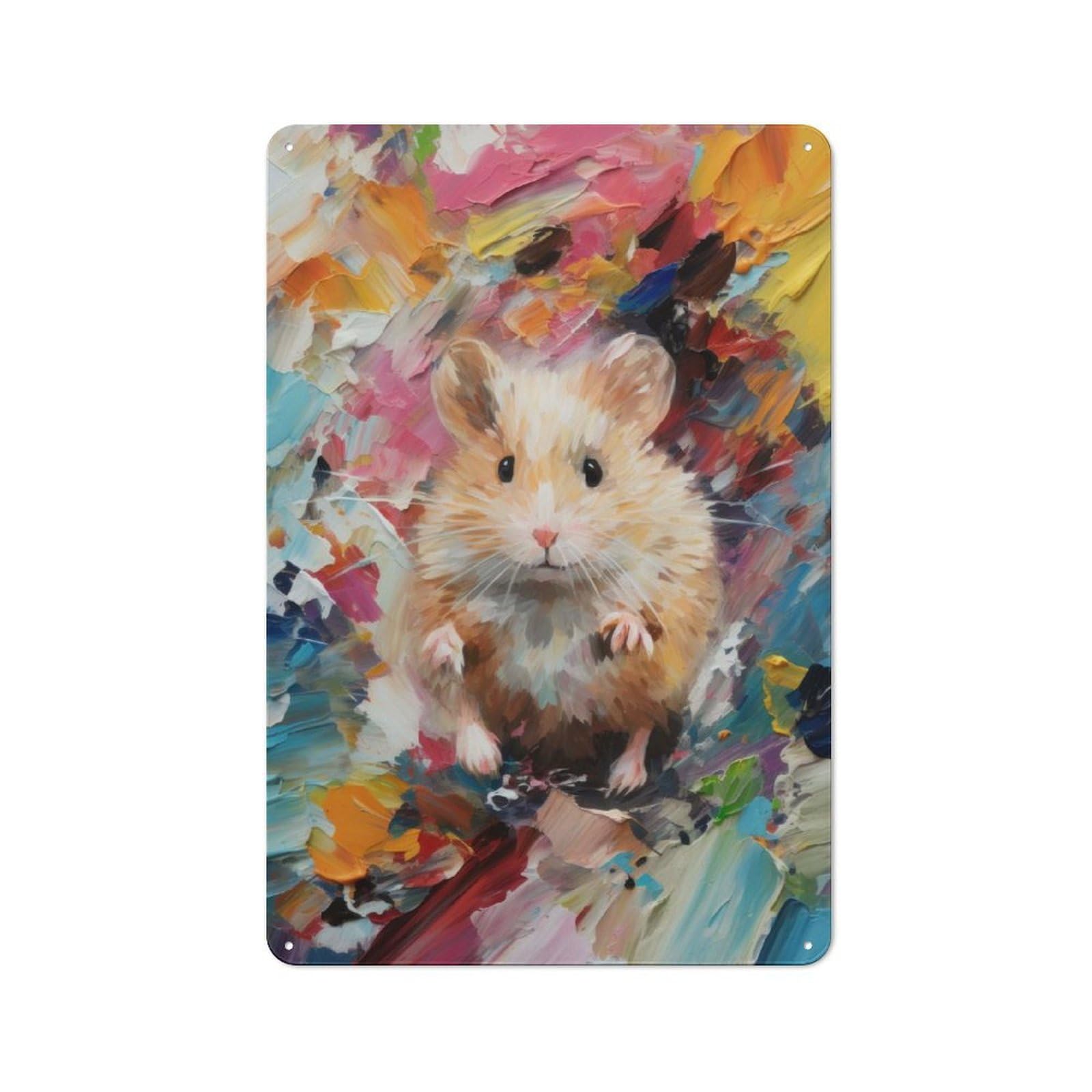 Junmoney Hamster In Paint Bird View Tin Wall Plaque 30X20cm With For Living Room Or Hallway, For Garage, Workshop And Man Cave Decoration