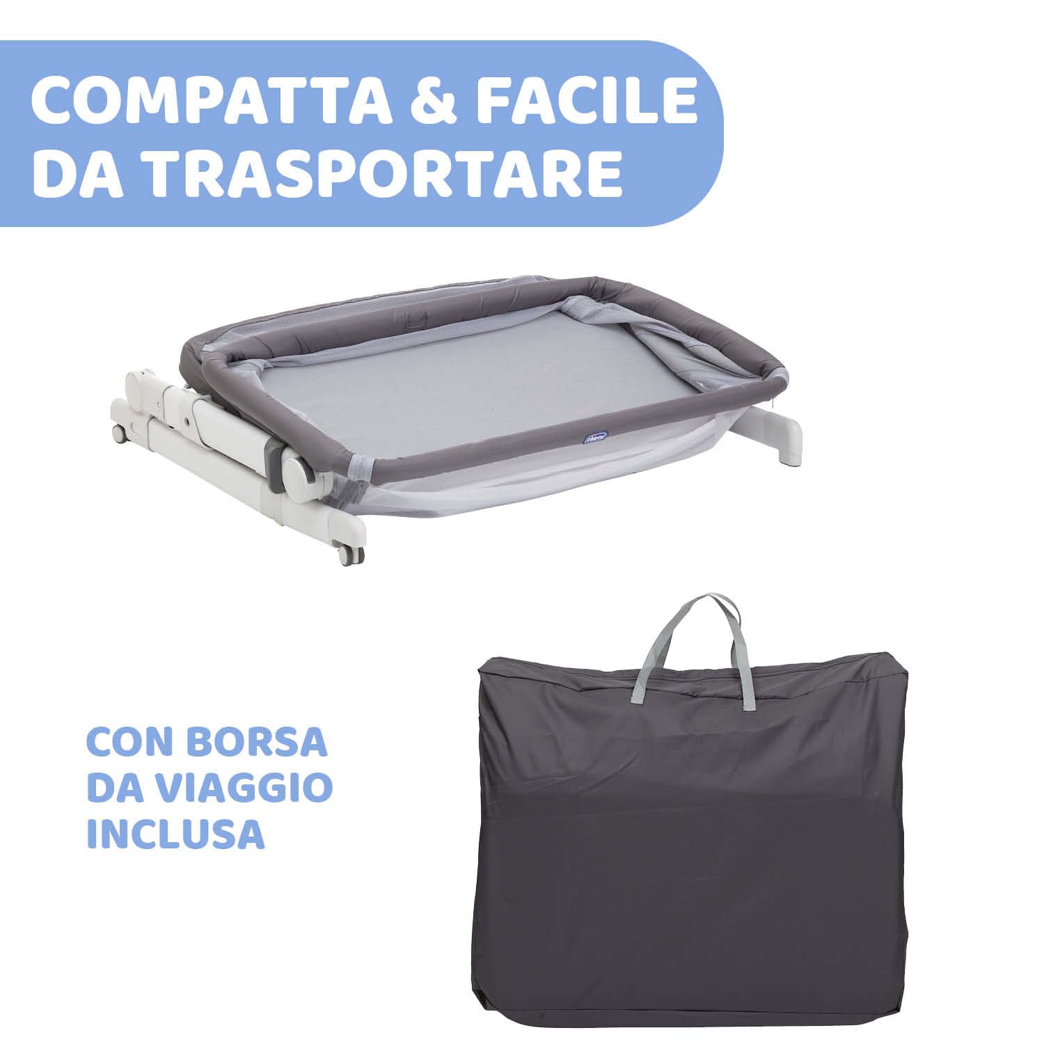 Chicco Next2Me Pop Up Culla Neonato Fianco Letto, Chiusura Compatta, Trasportabile Ovunque, Altezza Regolabile, Inclinabile, Materasso e Borsa da Viaggio Inclusi, Atmosphere