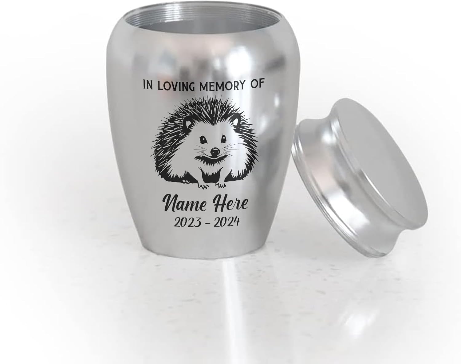 Artsy Woodsy Personalized Hedgehog Pet Memorial Cremation Mini Urn, Decorative Keepsake Small Urns for Ashes 2.56 inch, Remembrance Gifts for Pet Lovers in Loving Memory (01, 2.56x1.77)