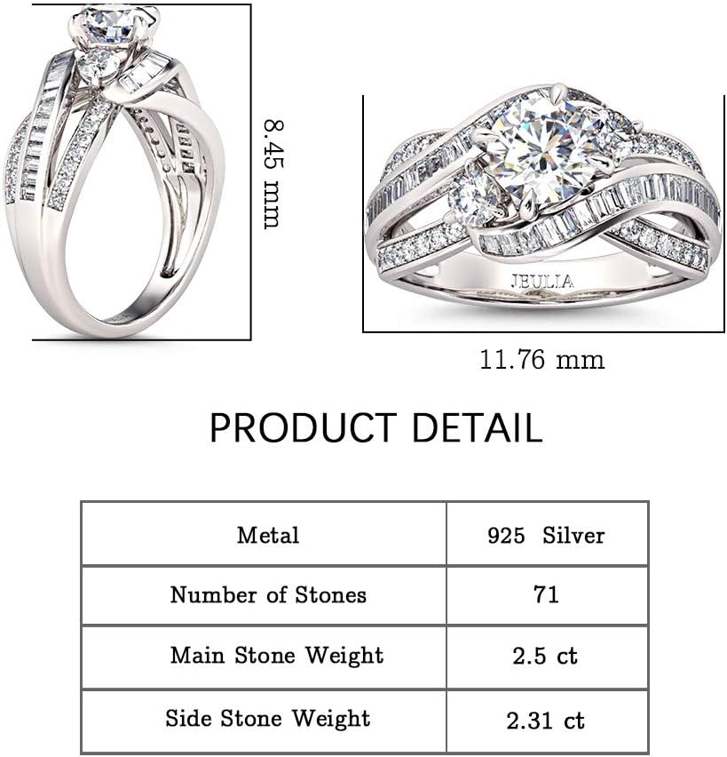 Jeulia Engagement Rings for Women Sterling Silver Three Stone Round Cut Intertwined Ring Cubic Zirconia Diamond Crossover Statement Ring Set Wedding Anniversary Promise Bridal Set with Gift Box - Image 2