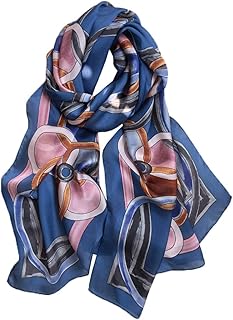 ブルー シルク スカーフ レディース 春と秋 ロング 万能 プリント シルク スカーフ UV ショール (ブルー 180*65cm)