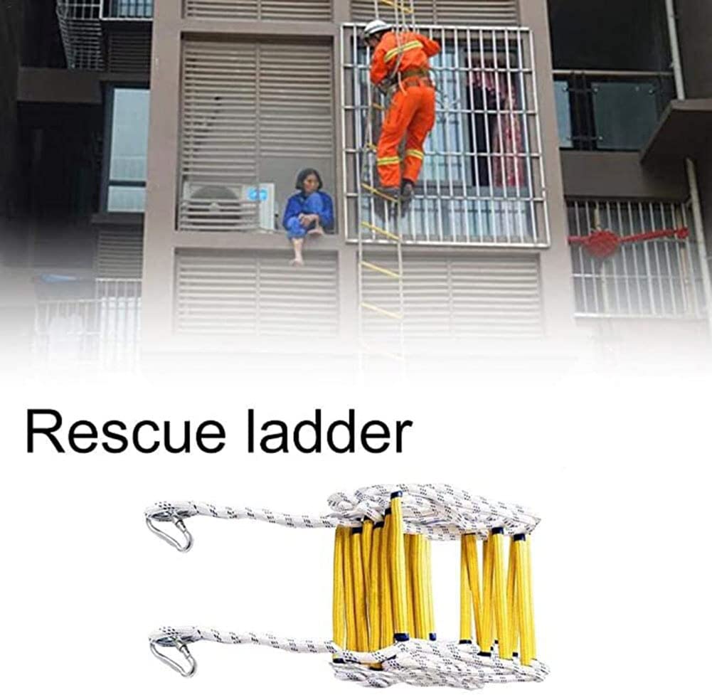 Genérico Escalera de Cuerda Resistente de 5 m para Escape de Incendios con mosquetón y Gancho - Escalera de Seguridad de Emergencia para evacuaciones en hogares, oficinas y Edificios, Herramienta de