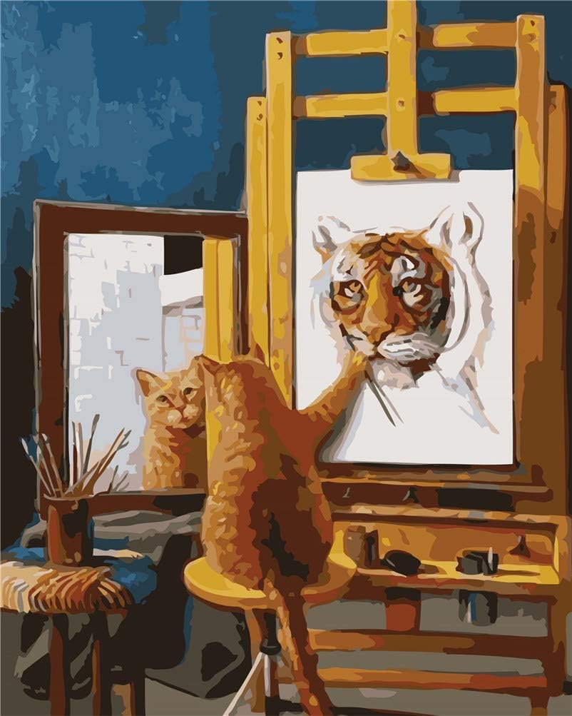 Amiiba DIY Paint by Numbers Kits, I am Tiger, A Cute Cat Painting 16x20 inch Acrylic Painting by Number Wall Art Crafts (Cat