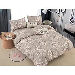 Funda Nordica Beige Zara Home H HANSEL HOME Funda Nordica Cama 150 de 4 Piezas Transpirable Suave al Tacto 100% Microfibra, Funda Edredón 220x240cm, Bajera 150x200cm con 2 Fundas de Almohada 45x90cm - Beige con Flores