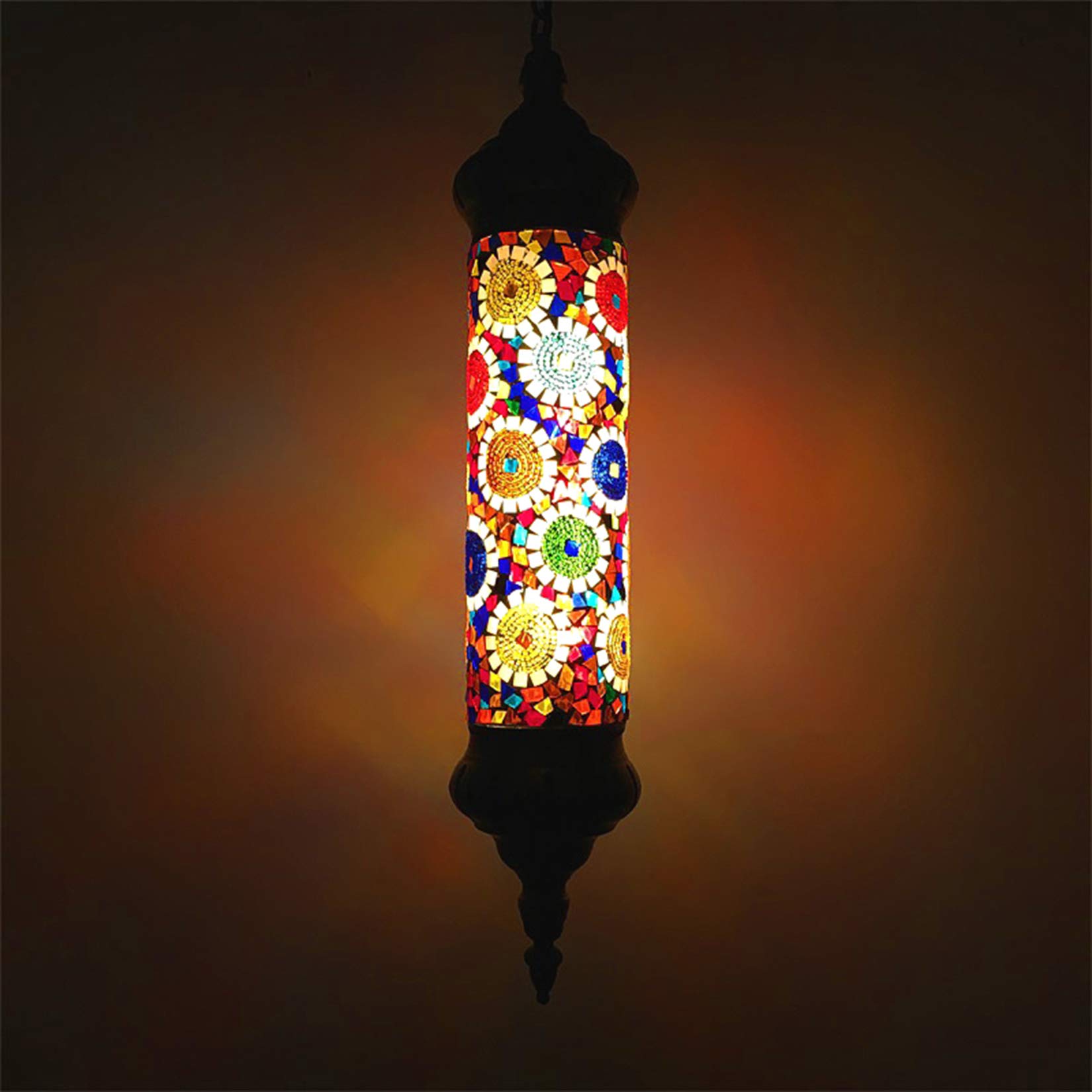 AIBOTY Pendant Lights, Turkish Mosaic Pendant Lamp Classic Moroccan Cylindrical Handmade Primary Color Glass Shade Hanging Lights for Restaurant,D