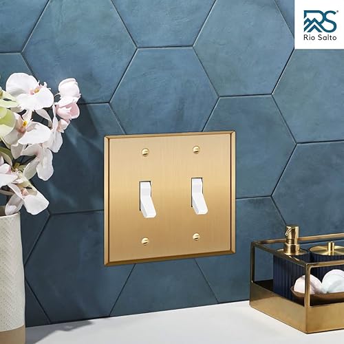 Miniatura 7 de Cubiertas de metal dorado para interruptor de luz de palanca doble, placa de pared, placa de pared decorativa dorada de 2 segmentos, latón cepillado