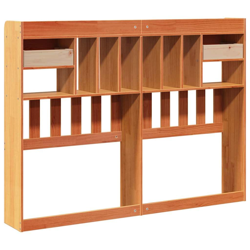 Cabecero de pino encerado 150 cm, cama trasera 6 compartimentos, 2 cajones, independiente colchón 150
