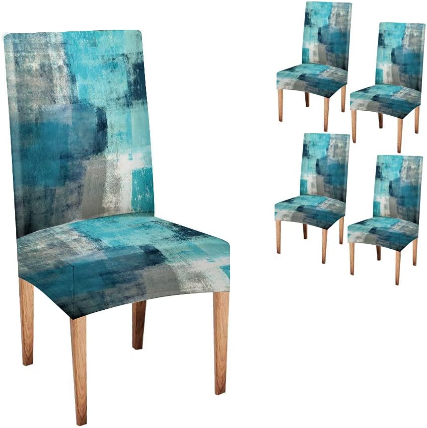 CAPSCEOLL Chair Covers for Dining Chairs,Turquoise Teal Chiar Covers Slipcover Stretch Removable Washable Parson Seat Cover for Dining Room,Living Room,Kitchen Set of 4
