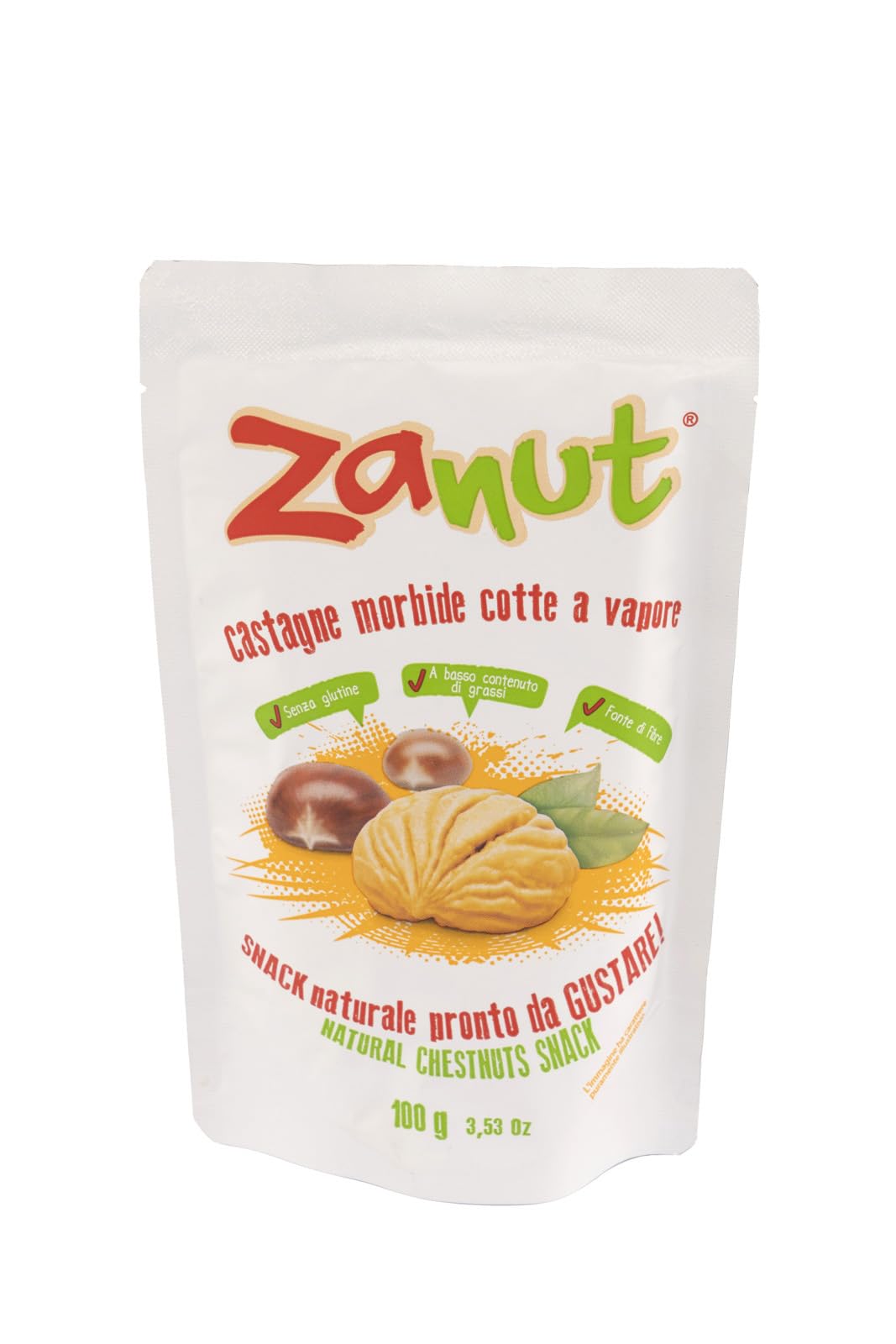 Maxi Box Zanut Contenente 20 Pezzi Da 100 g Castagne Morbide Cotte A Vapore Snack Naturali Pronti Da Gustare Senza Glutine E Senza Conservanti Basso Contenuto di Grassi e fonte Di Fibre