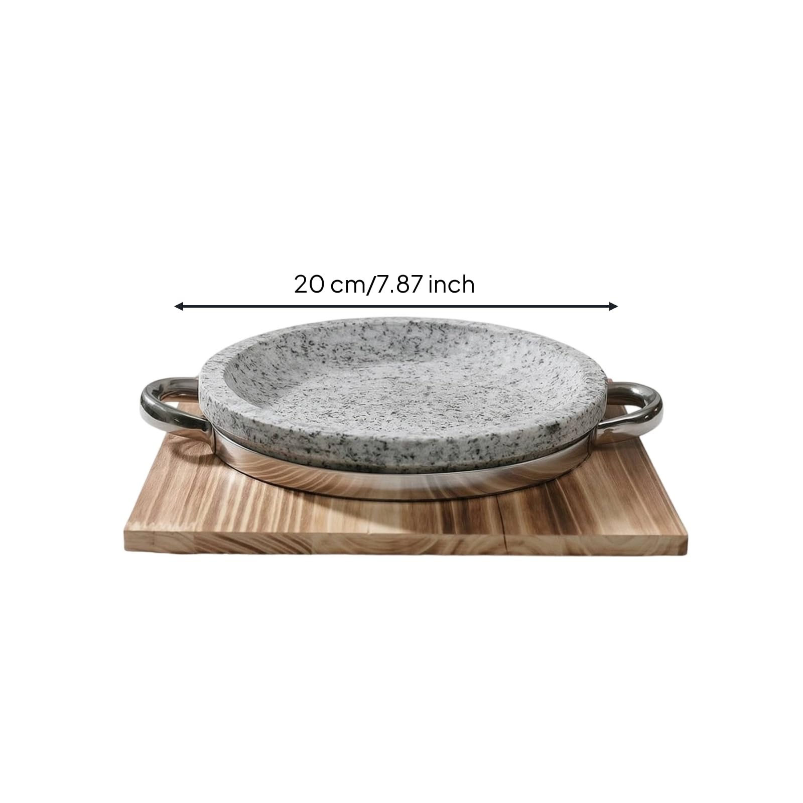 Gralara Naturstein-Backform hitzebeständig Servierplatte flach Geschirr für Esstisch, 20 Cm Durchmesser, 4 Cm Höhe, Flache Bratpfanne Mit Holzunterlage