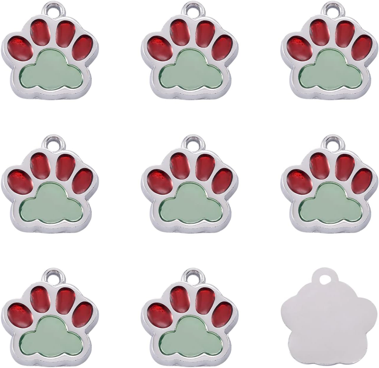 FASHEWELRY Paw Print Pendants Dog Paw Keychain Pendants Animal Glitter Footprint Pendant Glitter Powder Alloy Enamel Cat Dog Pendant for DIY Necklace Bracelet Jewelry