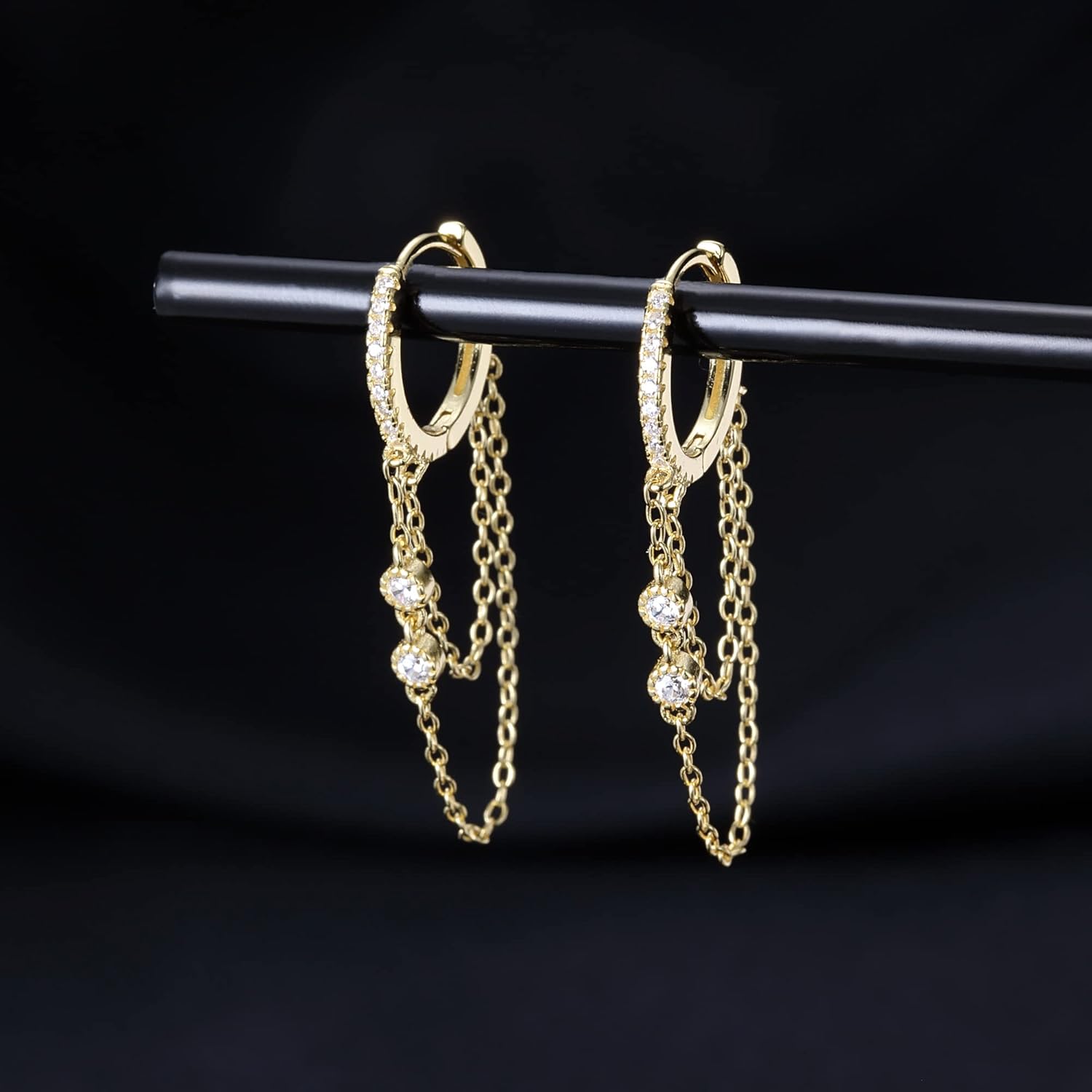 Reffeer 925 Sterling Silver Chain Drop Earrings Hoop for Women Teens CZ Hoop Chain Earrings Dangle