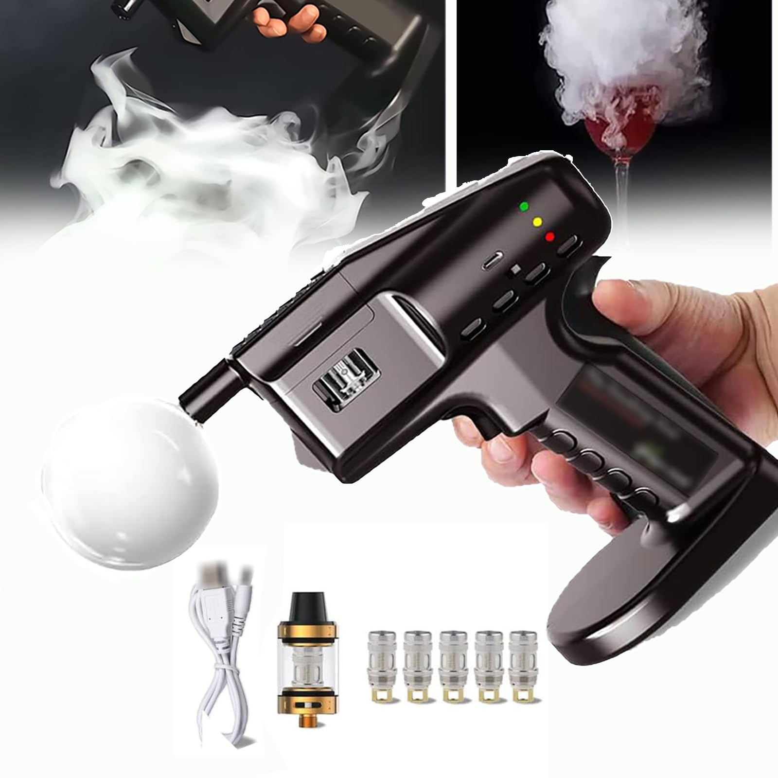 Kit per affumicatore portatile per cocktail, facile da usare, per interni ed esterni, accessorio per alimenti, regalo per bevande/cocktail/bar/cucina, con cavo USB, facile da trasportare